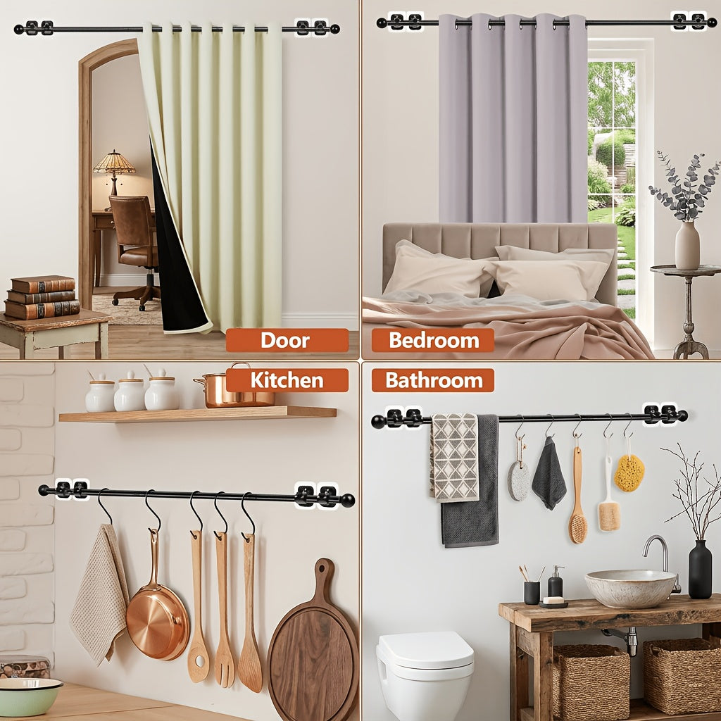 No Drill Curtain Rod Adhesive Curtain Rods for Windows 32 to 128 Inch Renter Friendly 5/8 Inch Metal Drapery Pole No Hole Black White Gold Contemporary