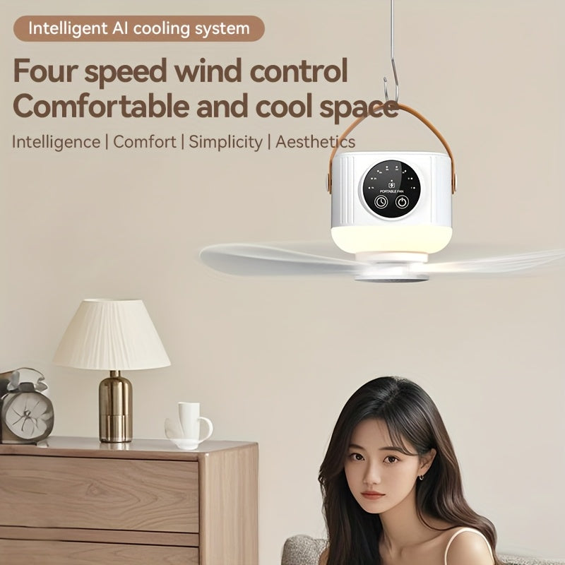 Portable Tent Fan with Remote Control & Triangular Stand – USB Rechargeable Camping Fan with Hanging Hook, Aromatherapy Function, 3 Speeds, Emergency Survival Fan for Canopy Tent, Outdoor & Bedroom