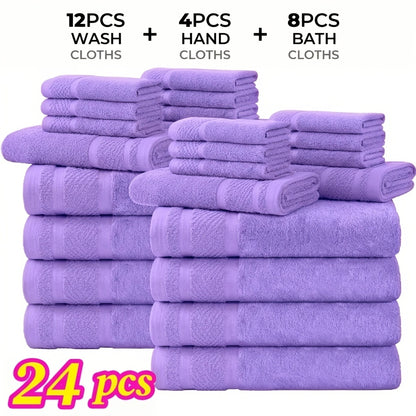 Bath Towel Set 12 or 24 Piece Hotel Quality Cotton Highly Absorbent Quick Dry – Bath Towels Hand Towels Washcloths for Hotel Spa Gym Home Bathroom Dark Gray White Orange Blue Purple Navy