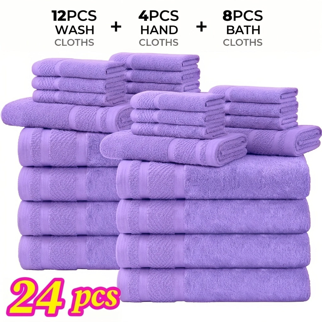 Bath Towel Set 12 or 24 Piece Hotel Quality Cotton Highly Absorbent Quick Dry – Bath Towels Hand Towels Washcloths for Hotel Spa Gym Home Bathroom Dark Gray White Orange Blue Purple Navy