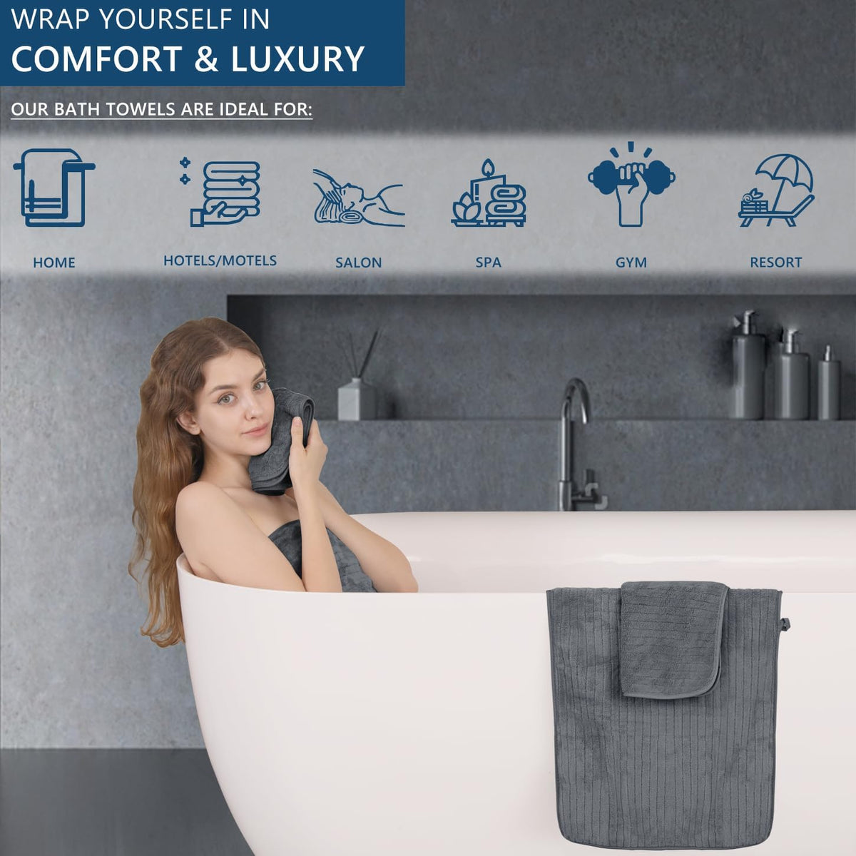 Bath Towel Set 4 Pack Extra Large 35x70 Inch - Premium Microfiber Oversized Bath Sheet, Ultra Soft Fluffy Highly Absorbent Quick Dry Shower Towels for Bathroom Hotel Spa - 5 Colors