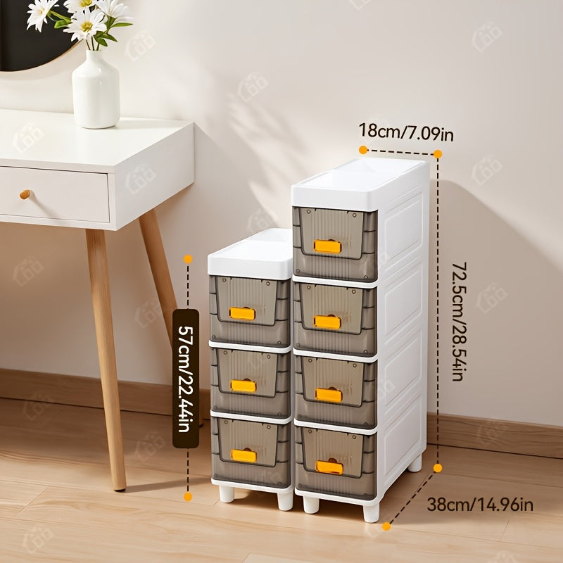 Slim Storage Cabinet with Drawers 3 4 5 6 Tier, Waterproof PP Plastic Drawer Organizer Unit for Bathroom Kitchen Bedroom, Narrow Rolling Storage Cart with Wheels for Small Spaces