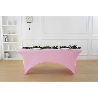 Spandex Tablecloth Fitted Stretch Table Cover 4ft 6ft 8ft - Wrinkle-Free Rectangle Table Cloth for Wedding, Party, Event, Banquet - 2-Pack Multi-Color Options White Black Navy Blue Pink