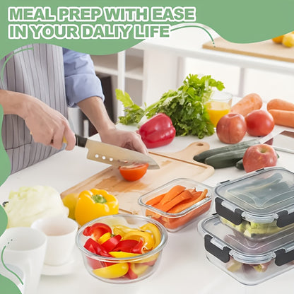 24pcs Glass Lunch Bento Boxes with Lids – 12 Containers + 12 Lids, Leak-Proof Meal Prep Food Storage, Microwave Oven Refrigerator Dishwasher Safe, Grey