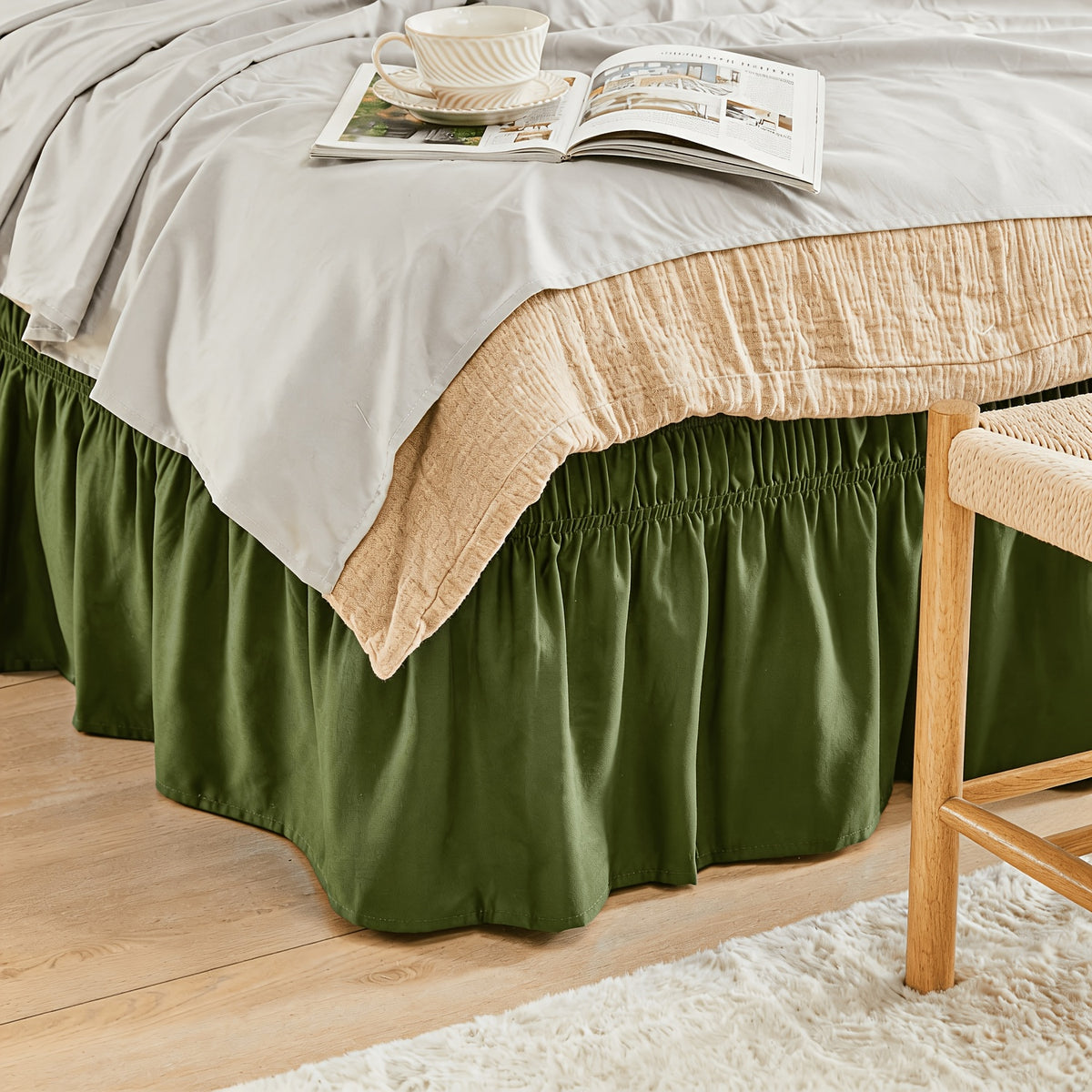 Bed Skirt Wrap Around Elastic – 15 Inch Drop Microfiber Dust Ruffle No Lift Needed Adjustable Hotel Quality Fade Resistant Machine Washable Twin Full Queen King 30 Colors
