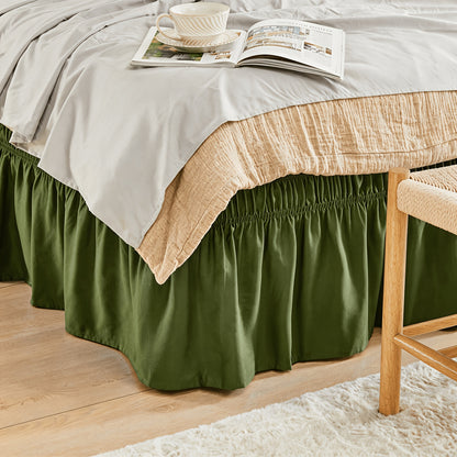 Bed Skirt Wrap Around Elastic – 15 Inch Drop Microfiber Dust Ruffle No Lift Needed Adjustable Hotel Quality Fade Resistant Machine Washable Twin Full Queen King 30 Colors