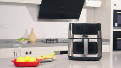 Air Fryer 8.5QT & 3.6QT Touchscreen 8-in-1 – Digital Display, 8 Presets, Air Fry Bake Roast Broil, Stainless Steel Basket, 1500W, 120V, Black