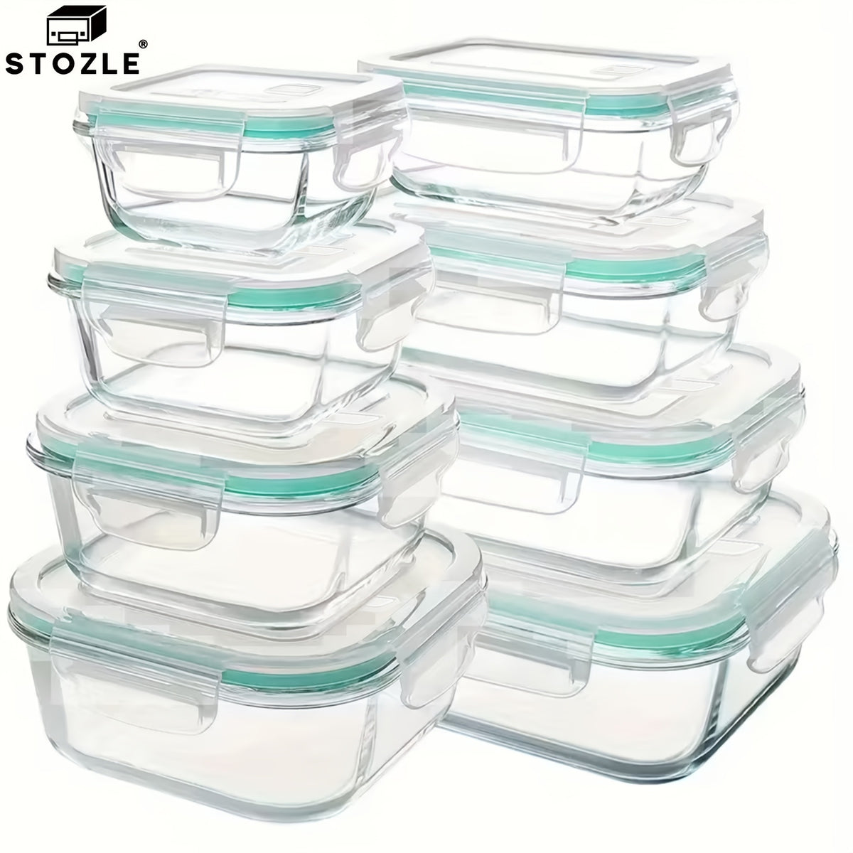 Glass Food Storage Containers Set 16 Piece – Airtight Borosilicate Glass Meal Prep Containers with Lids, Microwave Oven Safe, Lunch Box for Salads Fruits Vegetables, Gray Green Blue Colorful