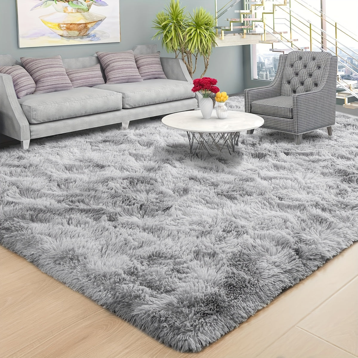 Fluffy Area Rug Non-Slip Soft Plush Carpet for Living Room Bedroom Kitchen Bathroom – Modern Home Decor Floor Mat Easy to Clean – Multiple Sizes & Colors Coffee Gray Black