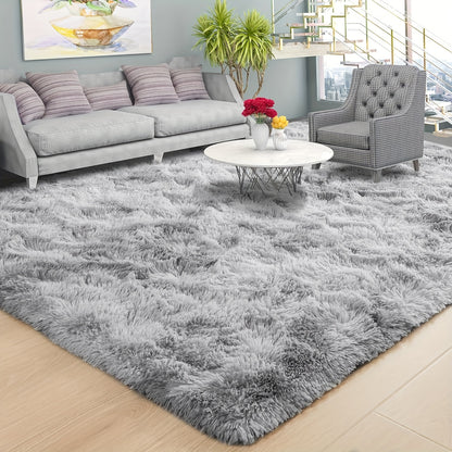 Fluffy Area Rug Non-Slip Soft Plush Carpet for Living Room Bedroom Kitchen Bathroom – Modern Home Decor Floor Mat Easy to Clean – Multiple Sizes & Colors Coffee Gray Black