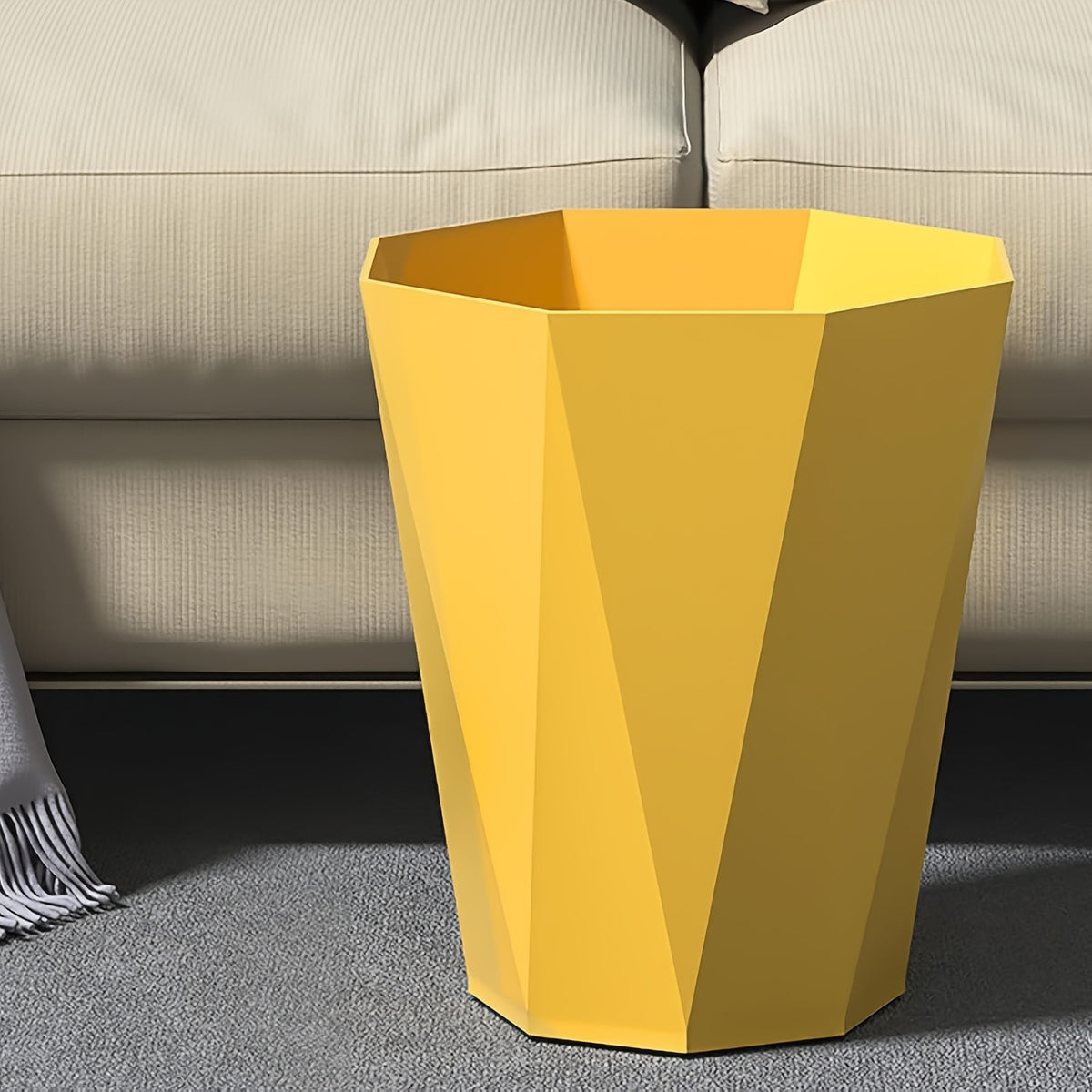 Nordic Octagonal Trash Bins Set of 2 - Geometric Plastic Small Wastebasket for Home Office, Bathroom, Kitchen & Bedroom, Modern Open-Top Waste Bin with Brushed Finish