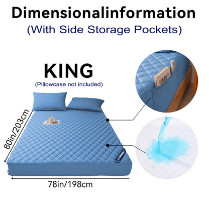 Waterproof Mattress Protector with Side Storage Pocket, Diamond Quilted Deep Pocket Mattress Cover – Breathable Cooling Mattress Pad, Soft Noiseless Bed Protector for Twin Full Queen King, Multiple Colors