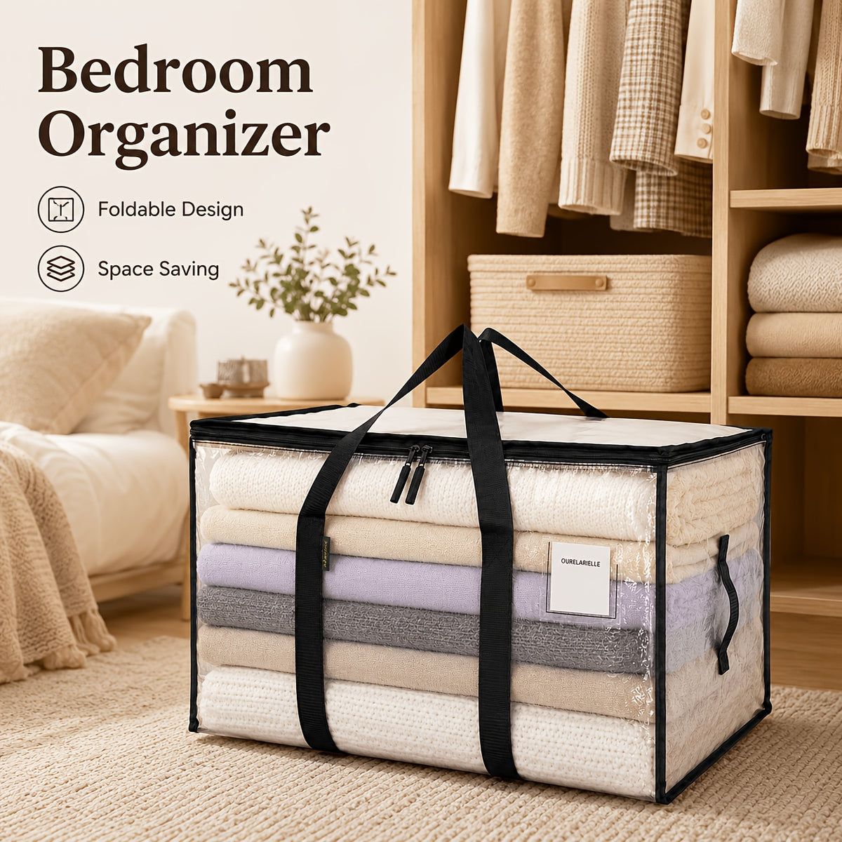 6pcs Heavy Duty Moving Bags with Reinforced Handles – Oversized Plastic Storage Totes with Snap-Close Lid for Clothes Quilts Moving Supplies Space Saver