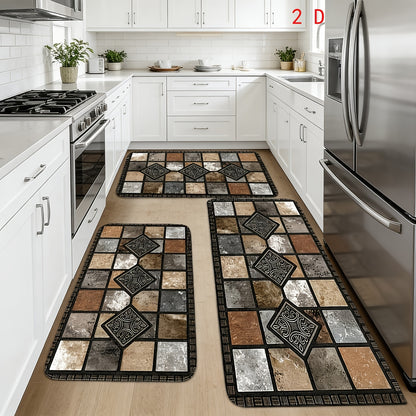 Kitchen Mat Set 3 Piece Farmhouse Geometric Anti-Fatigue Cushioned Rug for Kitchen Floor, Soft Non-Slip Mats for Bedroom, Living Room, Dining Room & Bathroom – Retro Rural Style Home Decor