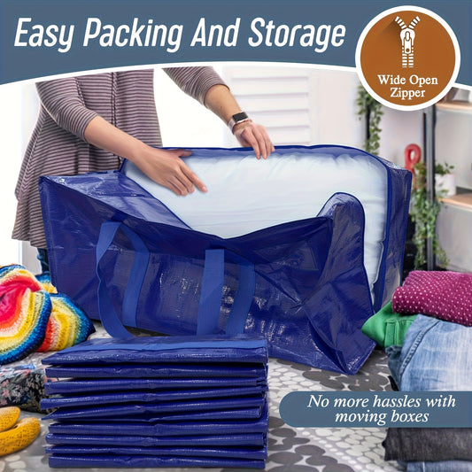 Heavy Duty Large Moving Bags with Zipper and Handles 2/6 Pack Blue – Extra Strong Clothes Storage Bags Totes for Moving Packing College Dorm, Reusable Sturdy Storage Bins Alternative to Moving Boxes