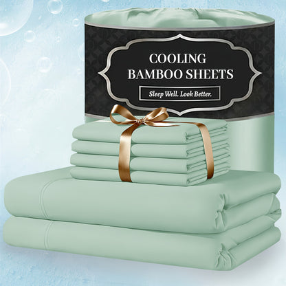 Bamboo Bed Sheet Set Extra Deep Pocket – 4 & 6 Piece Breathable Cooling Fitted Sheet Set, Soft Wrinkle-Free Hotel Luxury Bedding for Hot Sleepers, Twin Full Queen King Size with Pillowcases