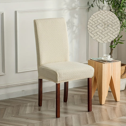 Chair Covers for Dining Room Set of 4 & 6 - Stretch Polar Fleece Jacquard Slipcovers with Elastic Band, Machine Washable Removable Seat Covers for Kitchen Dining Chairs, Multiple Colors