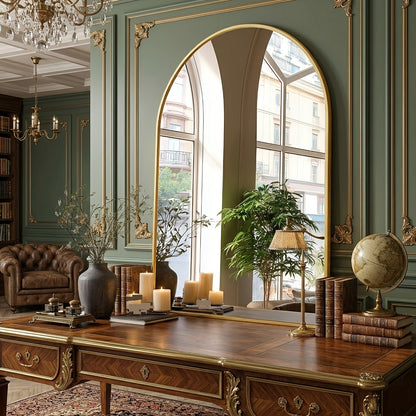 Gold Black Arch Mirror Wall Mounted Metal Frame Arched Wall Mirror Multiple Sizes for Bathroom Bedroom Entryway Living Room Vanity