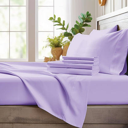 Bamboo Cooling Sheet Set 4-Piece – Cooling Bamboo Fiber Fitted Sheet, Flat Sheet & 2 Pillowcases for Hot Sleepers, Extra Deep Pocket, Twin Full Queen King, 17 Colors