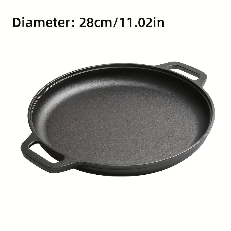 Cast Iron Skillet 11 Inch Pre-Seasoned Round Grill Pan with Dual Loop Handles, Even Heating for Oven Stovetop Grill Campfire, Pizza Pan Cast Iron Cookware for Indoor Outdoor Cooking