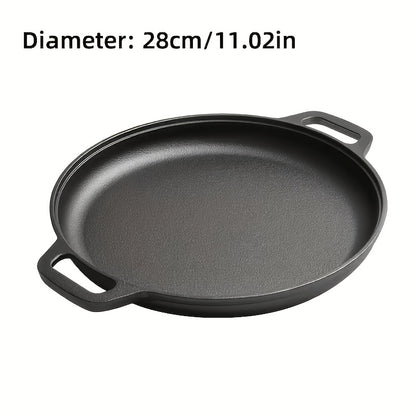 Cast Iron Skillet 11 Inch Pre-Seasoned Round Grill Pan with Dual Loop Handles, Even Heating for Oven Stovetop Grill Campfire, Pizza Pan Cast Iron Cookware for Indoor Outdoor Cooking