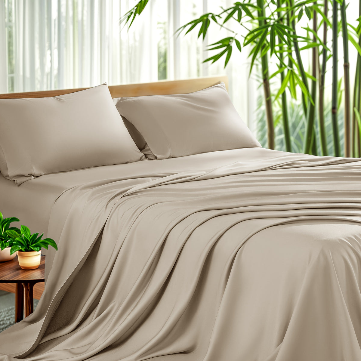 Cooling Bamboo Sheet Set 4 Piece – Soft Hotel Quality Bedding with Fitted Sheet, Flat Sheet & 2 Pillowcases, 16" Deep Pocket, Wrinkle & Shrink Resistant, All Season, Luxury Gift Box, Full Queen King