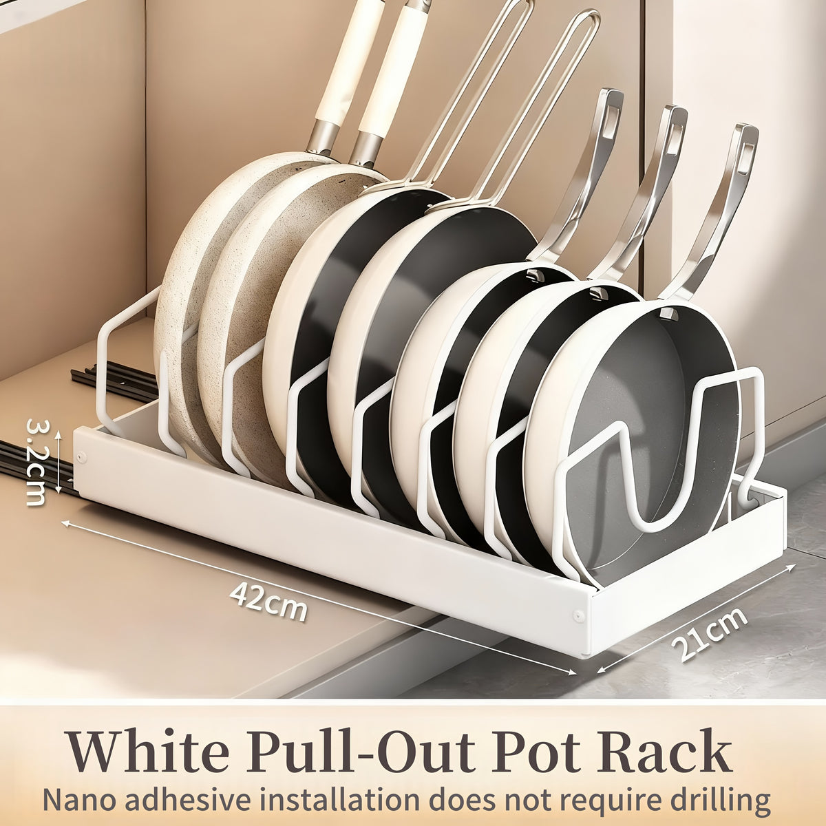 Sliding Pot and Pan Organizer Rack with Pull-Out Drawer – Under Cabinet Kitchen Storage for Pot Lids, Baking Trays & Utensils, 8 Adjustable Dividers, Black White Gray