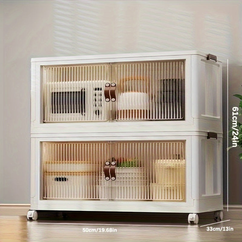 Rolling Stackable Storage Bins with Lid and Wheels 2/3/4/5-Tier Dual-Opening Lidded Organizer Box Drawer Unit for Home Kitchen Closet Bedroom