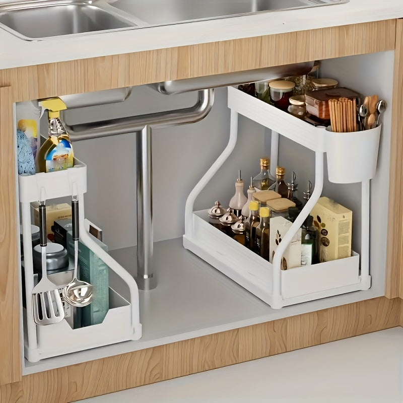 Under Sink Organizer 2 Pack Pull Out Sliding Shelf – Durable Cabinet Organizer with Sliding Drawers for Bathroom Kitchen Space-Saving Storage Solution – Black White Sleek Design