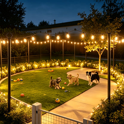 Outdoor String Light Poles 4 Pack 11.1FT Heavy Duty Rustproof Metal Ground Stake Stand for Patio Garden Backyard Wedding Halloween Fall Party Decor