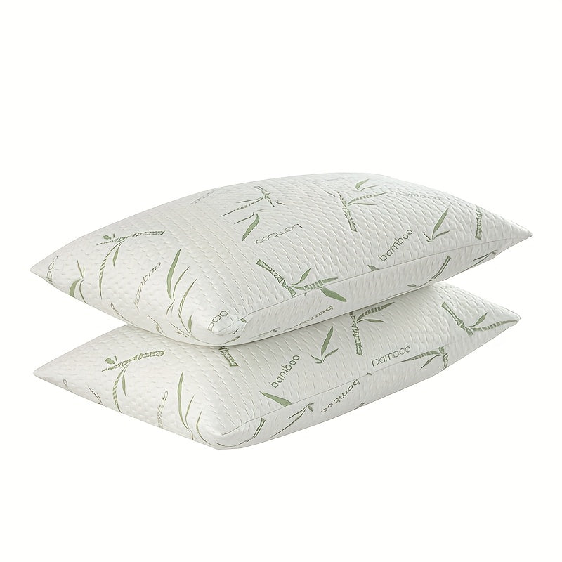 Cooling Pillows for Sleeping Set of 2 - Bamboo Fiber Bed Pillows for Back, Stomach & Side Sleepers, Soft Breathable Shredded Memory Foam Pillow with Washable Cover, Standard Queen King, Bundle Sets