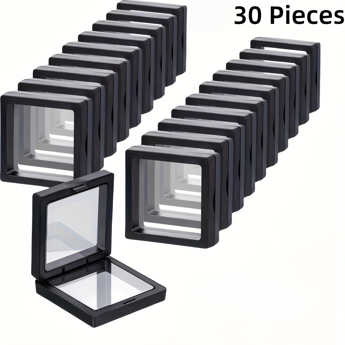 3D Floating Jewelry Display Boxes Bulk – Black Plastic Frame, Clear Panels, Fabric-Lined Interior, Secure Clasp, 30/60 Pack for Jewelry Making, Coin Collectors, Gifts & Home Organizer