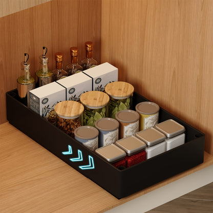 Slide-Out Cabinet Organizer 2 Pack, No-Drill Pull Out Shelf for Kitchen Pantry Bathroom, Retractable Under Sink Storage Rack, Removable Sliding Bin Drawer Organizer for Cabinets