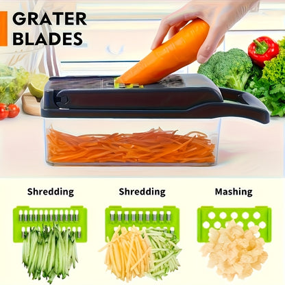 Vegetable Chopper 14-in-1 Multifunctional Food Chopper with Large Capacity Collector | Stainless Steel Blades, Egg Separator, Easy Clean, Dicer Slicer Grater for Vegetables Fruits