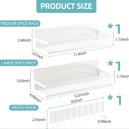 Magnetic Spice Rack for Refrigerator - Movable Metal Fridge Shelf Organizer with 8 Hooks, Multi-Purpose Magnetic Seasoning Rack for Kitchen Side Wall Storage, Space-Saving, Black White 3 5 Pack