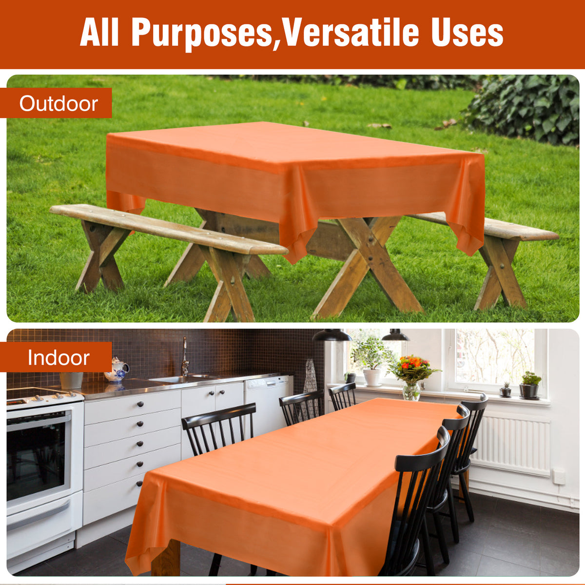 Disposable Plastic Tablecloth 12-Pack – Heavy Duty Table Cover for Parties, 84" Round & 54"x108" Rectangle, 22 Colors for Kitchen Dining Outdoor Events