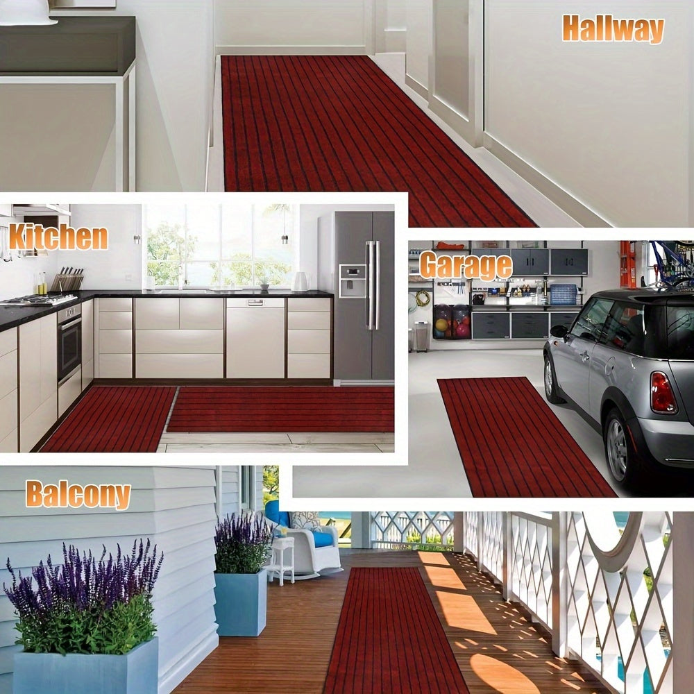 Runner Rug Non-Slip Kitchen Mat with Rubber Backing 1800G Heavy Duty Washable Indoor Outdoor Area Rug for Kitchen Entryway Hallway Laundry Room Balcony – Deep Grey Black Red Katose 2x5 2x8 2x16 Ft