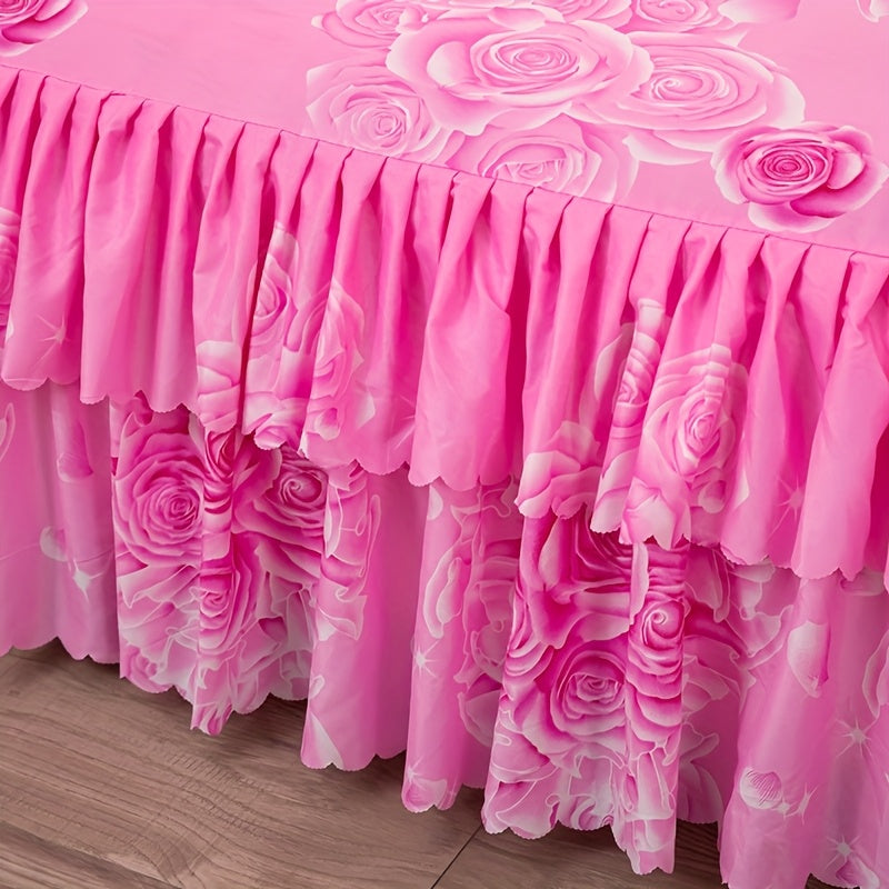 Bed Skirt Set 3-Piece with 2 Pillowcases, Double-Layered Hem Floral Peony & Plant Design, Dust-Proof Mattress Cover Bed Sheet, Machine Washable – Twin Full Queen, 5 Color Options