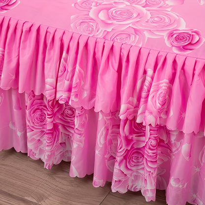 Bed Skirt Set 3-Piece with 2 Pillowcases, Double-Layered Hem Floral Peony & Plant Design, Dust-Proof Mattress Cover Bed Sheet, Machine Washable – Twin Full Queen, 5 Color Options