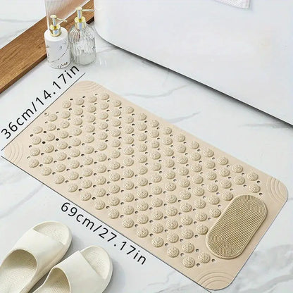 PVC Shower Mat with Massage Buttons & Polka Dot Pattern – Non-Slip Rectangular Bath Safety Mat, 0.35 Inch Thick Durable PVC, Anti-Slip Bathroom Rug for Wet Areas, 4 Colors: Blue Pink Gray Green