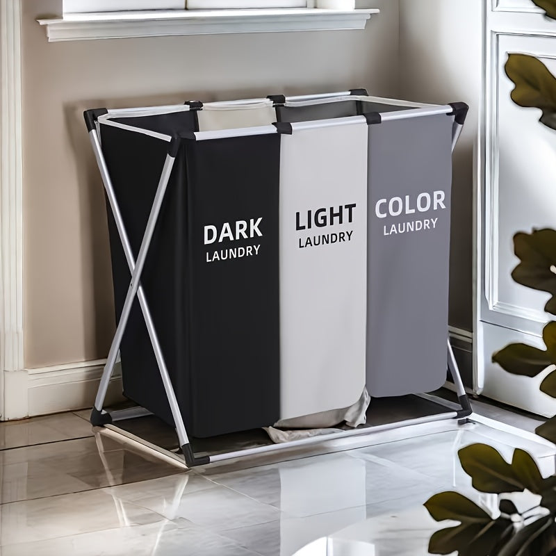 3-Section Laundry Sorter Basket Foldable Hamper with Oxford Cloth Bags & Handles Large Rectangular Clothes Sorter for Home Bedroom Bathroom College Dorm Dirty Laundry Organization