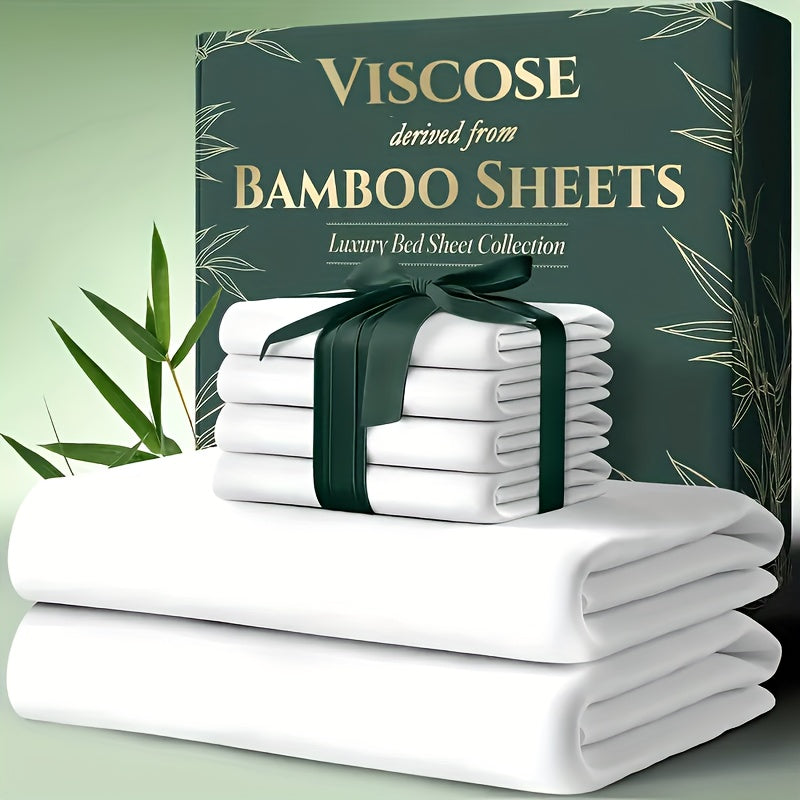 Bamboo Cooling Bed Sheet Set 6-Piece – Ultra-Soft Deep Pocket Fitted Sheet for Hot Sleepers Double-Stitched Machine Washable Twin Full Queen King in 7 Colors