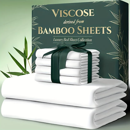 Bamboo Cooling Bed Sheet Set 6-Piece – Ultra-Soft Deep Pocket Fitted Sheet for Hot Sleepers Double-Stitched Machine Washable Twin Full Queen King in 7 Colors