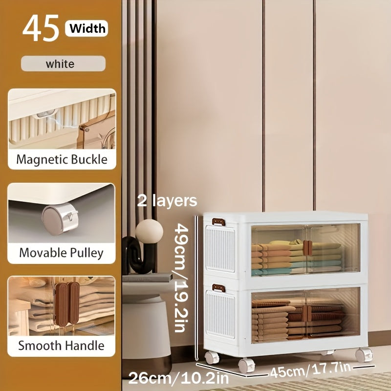 Stackable Storage Locker with Doors and Wheels - Collapsible Plastic Cabinet 1-5 Layers Large Capacity Home Organization for Bedroom Living Room Kitchen