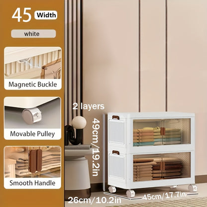 Stackable Storage Locker with Doors and Wheels - Collapsible Plastic Cabinet 1-5 Layers Large Capacity Home Organization for Bedroom Living Room Kitchen