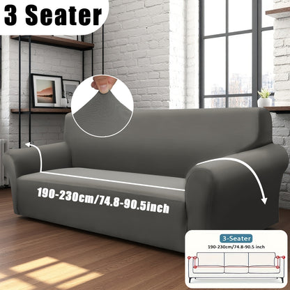 Stretch Sofa Cover with Elastic Band – Milk Fiber Slipcover, Machine Washable, Fits 1 to 4-Seater Sofas & Armchairs, Red Gray Blue Black Coffee