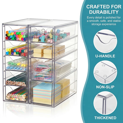 Clear Acrylic Drawer Organizer 8 or 16 Drawers – Modular Desktop Storage for Makeup, Jewelry, Office Supplies & Art Crafts – Stackable Desk Organizer for Vanity Bedroom Home Office