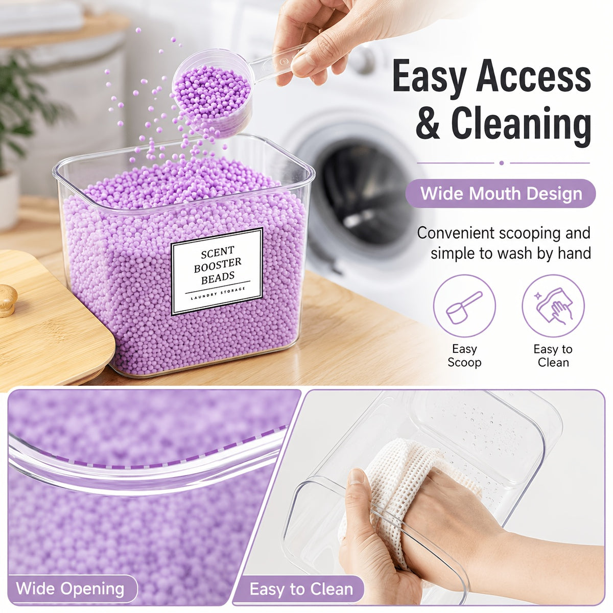 Laundry Pods Container Set with Bamboo Lid, Dryer Sheet Holder & Labels – Clear Laundry Room Organization Canisters for Scent Booster, Powder & Detergent Pods, 2/3/4-Pack