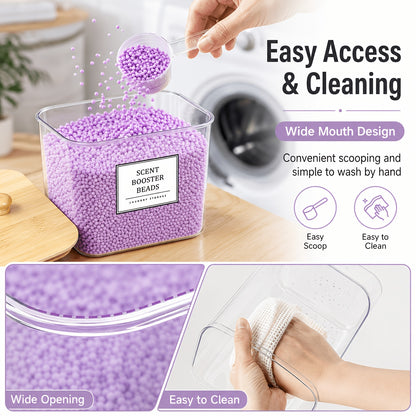 Laundry Pods Container Set with Bamboo Lid, Dryer Sheet Holder & Labels – Clear Laundry Room Organization Canisters for Scent Booster, Powder & Detergent Pods, 2/3/4-Pack