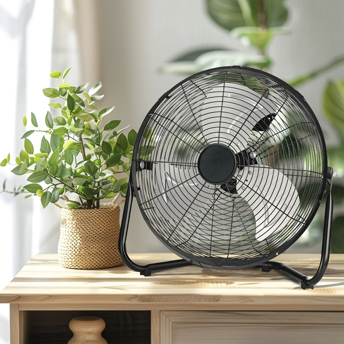 High Velocity Industrial Floor Fan 9 & 14 Inch – Heavy Duty Metal Cradle Fan with 3-Speed Control, 360° Tilt, Powerful Airflow for Warehouse, Workshop, Garage, Basement & Home Cooling, 120V US Plug